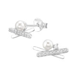 Cross Bar - 925 Sterling Silver Stud Earrings with CZ SD48315