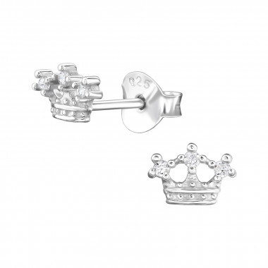 Crown - 925 Sterling Silver Stud Earrings with CZ SD48333