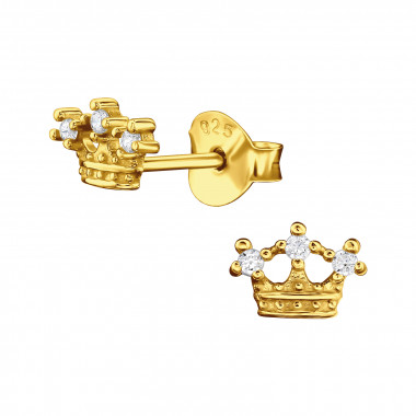 Crown - 925 Sterling Silver Stud Earrings with CZ SD48334