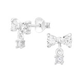 Bow With Dangling - 925 Sterling Silver Stud Earrings with CZ SD48345