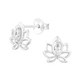 Lotus - 925 Sterling Silver Stud Earrings with CZ SD48399