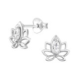 Lotus - 925 Sterling Silver Stud Earrings with CZ SD48399