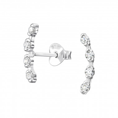 Curved - 925 Sterling Silver Stud Earrings with CZ SD48428