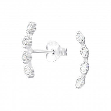 Curved - 925 Sterling Silver Stud Earrings with CZ SD48428