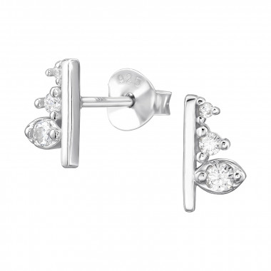 Bar - 925 Sterling Silver Stud Earrings with CZ SD48650