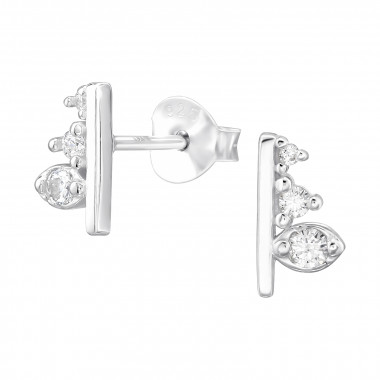 Bar - 925 Sterling Silver Stud Earrings with CZ SD48650