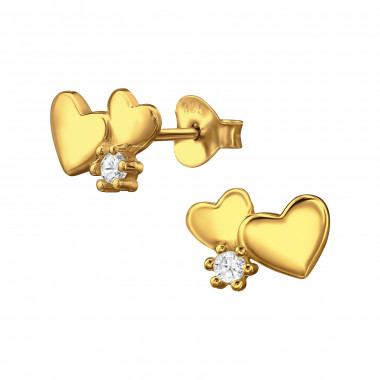 Double Heart - 925 Sterling Silver Stud Earrings with CZ SD48655