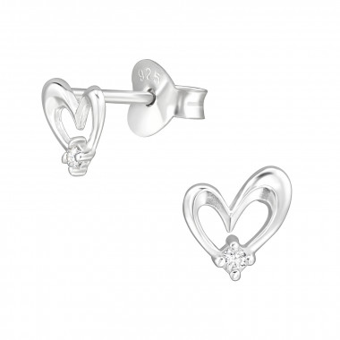 Heart - 925 Sterling Silver Stud Earrings with CZ SD48708