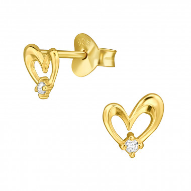 Heart - 925 Sterling Silver Stud Earrings with CZ SD48709