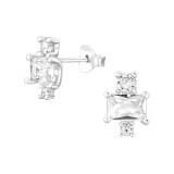 Round And Baguette - 925 Sterling Silver Stud Earrings with CZ SD48921