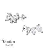 Curved Row - 925 Sterling Silver Stud Earrings with CZ SD49158