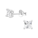 4mm Square - 925 Sterling Silver Stud Earrings with CZ SD49165