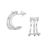 Triple Half Hoop - 925 Sterling Silver Stud Earrings with CZ SD49169