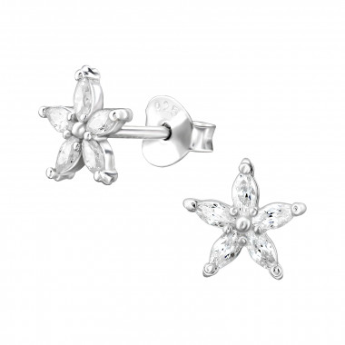 Flower - 925 Sterling Silver Stud Earrings with CZ SD49171