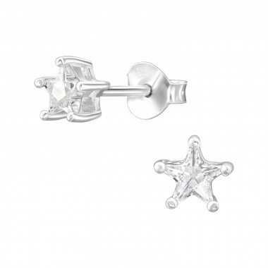 4mm Star - 925 Sterling Silver Stud Earrings with CZ SD49172