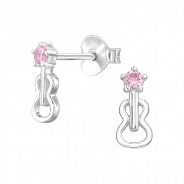 Guitar - 925 Sterling Silver Stud Earrings with CZ SD49190