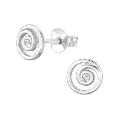 Spiral - 925 Sterling Silver Stud Earrings with CZ SD49200