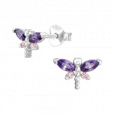 Butterfly - 925 Sterling Silver Stud Earrings with CZ SD49204