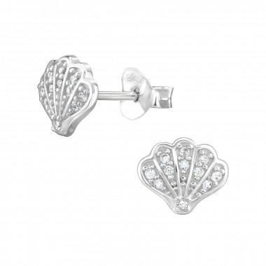 Shell - 925 Sterling Silver Stud Earrings with CZ SD49206