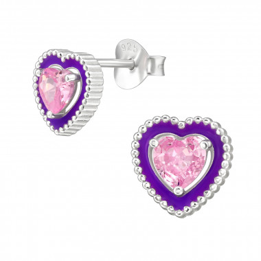 Heart - 925 Sterling Silver Stud Earrings with CZ SD49296