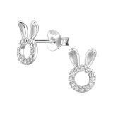 Bunny Ears - 925 Sterling Silver Stud Earrings with CZ SD49297