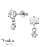 Round 5mm + 3mm - 925 Sterling Silver Stud Earrings with CZ SD49383