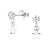 Round 3mm With Dangling Star - 925 Sterling Silver Stud Earrings with CZ SD49384