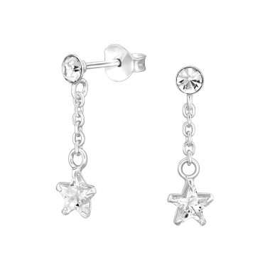 5mm Dangling Star - 925 Sterling Silver Stud Earrings with CZ SD49386