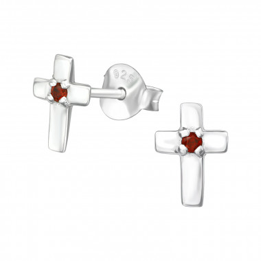 Cross - 925 Sterling Silver Stud Earrings with CZ SD9991