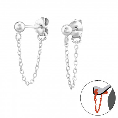 3mm Ball - 925 Sterling Silver Ear Jackets & Double Earrings SD48214