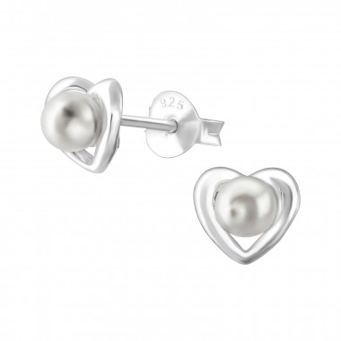 Heart - 925 Sterling Silver Pearl Stud Earrings SD36791