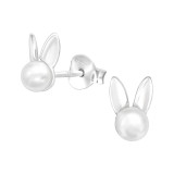 Rabbit - 925 Sterling Silver Pearl Stud Earrings SD40080