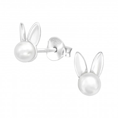 Rabbit - 925 Sterling Silver Pearl Stud Earrings SD40080