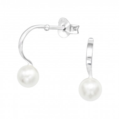 Half Hoop - 925 Sterling Silver Pearl Stud Earrings SD40479