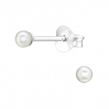 Ball - 925 Sterling Silver Pearl Stud Earrings SD42441