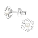 Snowflake - 925 Sterling Silver Pearl Stud Earrings SD43349