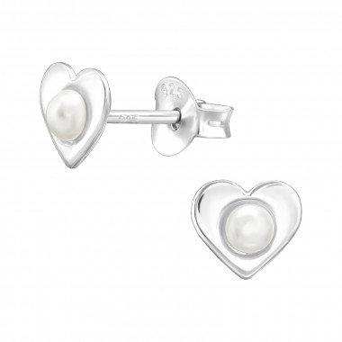 Heart - 925 Sterling Silver Pearl Stud Earrings SD44149