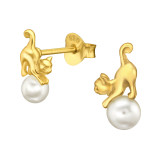 Cat - 925 Sterling Silver Pearl Stud Earrings SD44884