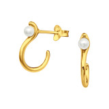 Snake Half Hoop - 925 Sterling Silver Pearl Stud Earrings SD45770