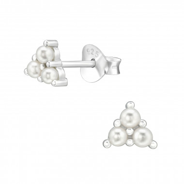 Geometric - 925 Sterling Silver Pearl Stud Earrings SD45771