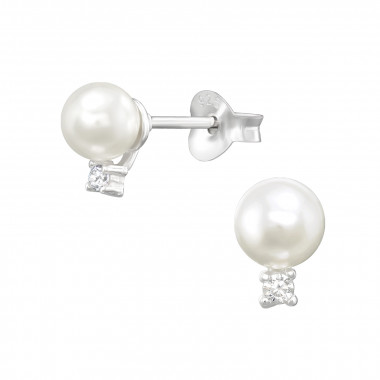 Basic - 925 Sterling Silver Pearl Stud Earrings SD46122