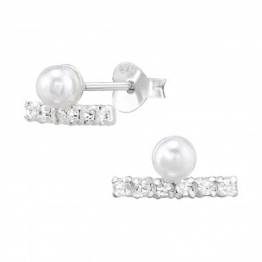 Bar - 925 Sterling Silver Pearl Stud Earrings SD46855