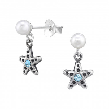 Starfish - 925 Sterling Silver Pearl Stud Earrings SD46882