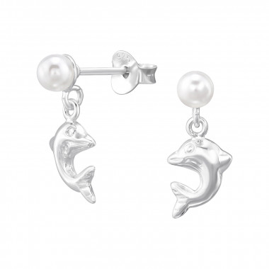 Dolphin - 925 Sterling Silver Pearl Stud Earrings SD46885