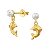 Dolphin - 925 Sterling Silver Pearl Stud Earrings SD46886