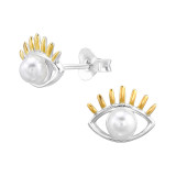 Eye - 925 Sterling Silver Pearl Stud Earrings SD46927