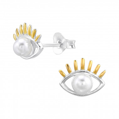 Eye - 925 Sterling Silver Pearl Stud Earrings SD46927