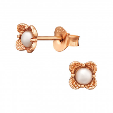 Flower - 925 Sterling Silver Pearl Stud Earrings SD47029