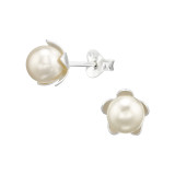 Flower - 925 Sterling Silver Pearl Stud Earrings SD47603