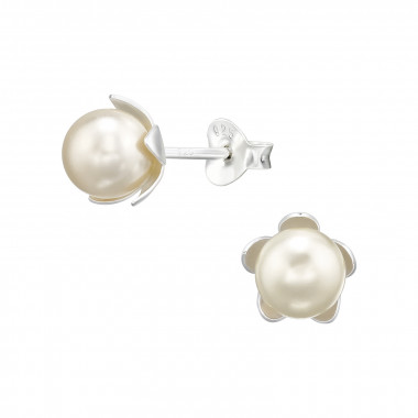 Flower - 925 Sterling Silver Pearl Stud Earrings SD47603